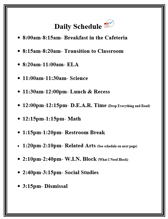 1st Grade Schedule